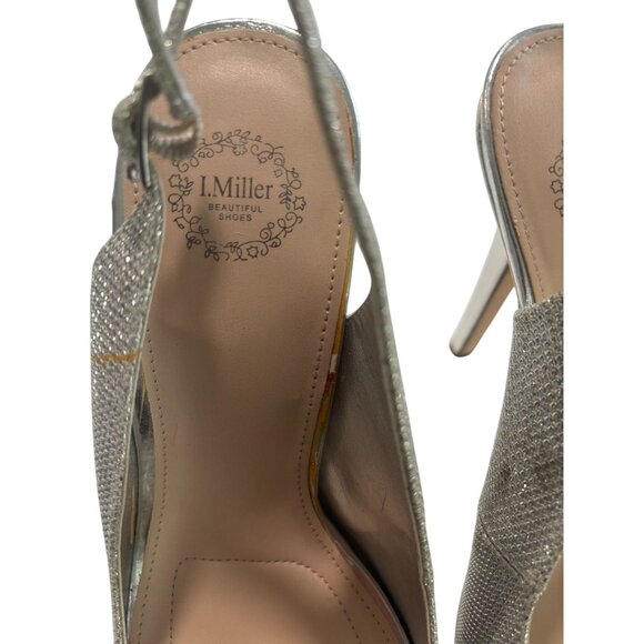 Silver Glitter Peep Toe Slingback Stiletto Heels 9M Fabric Upper Bonded Leather - Picture 7 of 7